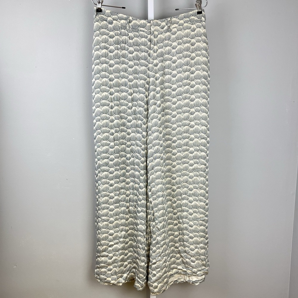 Anthropologie Elevenses Wide Leg Palazzo Pants Womens 6 Cream Navy Blue